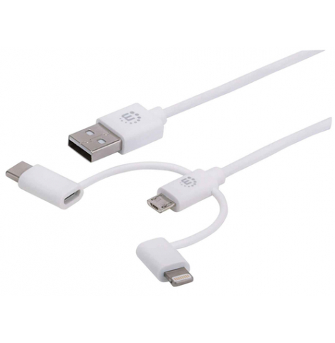 MANHATTAN 3w1 USB-A 2.0 na Lightning USB-C Micro-USB 1m Bialy