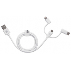 MANHATTAN 3w1 USB-A 2.0 na Lightning USB-C Micro-USB 1m Bialy