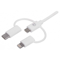 MANHATTAN 3w1 USB-A 2.0 na Lightning USB-C Micro-USB 1m Bialy