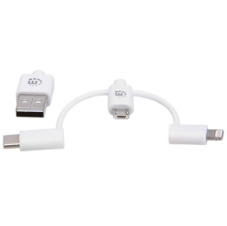 MANHATTAN 3w1 USB-A 2.0 na Lightning USB-C Micro-USB 1m Bialy