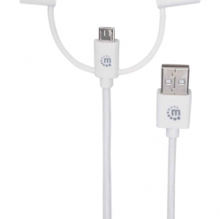 MANHATTAN 3w1 USB-A 2.0 na Lightning USB-C Micro-USB 1m Bialy