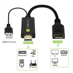 TECHLY Adapter HDMI z Zasilaniem USB na DisplayPort 4K 30Hz