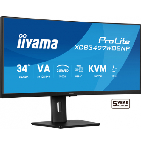Monitor IIYAMA XCB3497WQSNP 34 UW Curved VA-panel 4K 120Hz 04ms Speakers USB-C Dock DisplayPort 2xHDMI