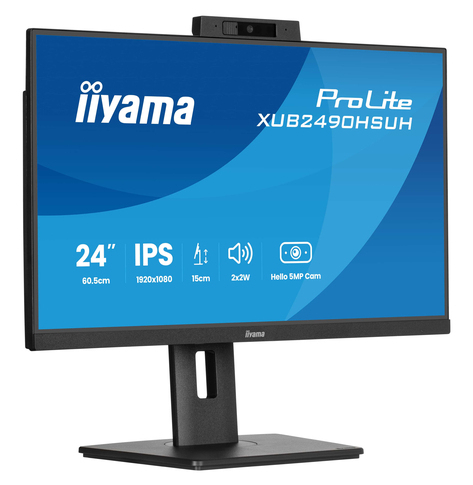 IIYAMA XUB2490HSUH-B2 24 IPS FHD Windows Hello Webcam 5MP 15cm Height Adj. Stand 4ms Speakers HDMI DP