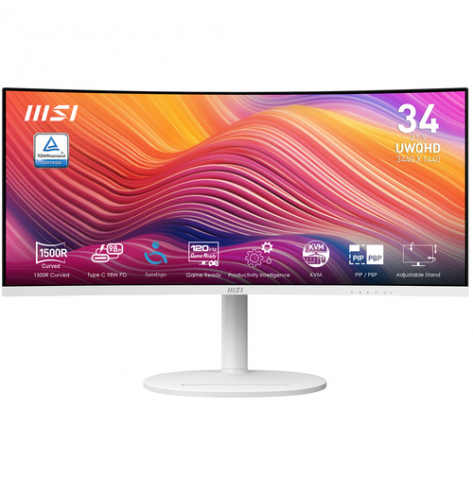 MSI Modern MD342CQPW 34 VA UWQHD Curved 120Hz  1ms 2xHDMI DP USB Type C DP ALT PD 98W Speakers Height Adj.