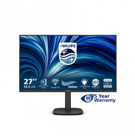 Monitor PHILIPS 27 QHD 120Hz IPS Flat H/A 150 MM USB C DOCKING DISPLAY RJ45 PD>90W Daisy chain TUV EyeSafe certified USB HUB