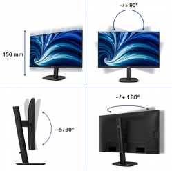 Monitor PHILIPS 27 QHD 120Hz IPS Flat H/A 150 MM USB C DOCKING DISPLAY RJ45 PD>90W Daisy chain TUV EyeSafe certified USB HUB