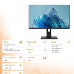 Monitor Acer B247Y 23.8" FullHD 16:9 IPS 120Hz 4ms VGA HDMI 3Y