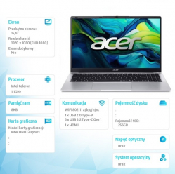 Laptop Acer Lite 15 AL15-32P-C0AW 15.6 FHD IPS Celeron N4500 8GB 256GB SSD No OS Pure Silver