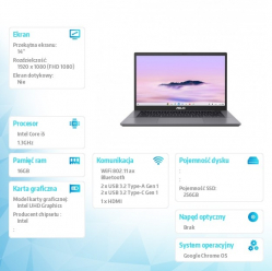Laptop Asus Chromebook Plus CX3402CVA-PQ0294 14 FHD i5-1335U 16GB 256GB ChromeOS 3Y