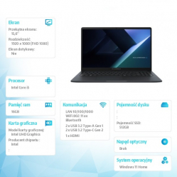Laptop Asus ExpertBook B1 B1503CVA-S72273W 15.6 FHD i5-1334U 16GB 512GB W11H 3YRS