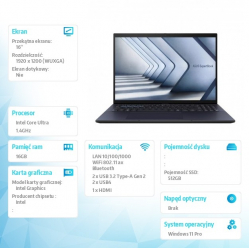 Asus ExpertBook B3 B3604CMA-Q90308X 16 WUXGA Ultra 7 155H 16GB 512GB W11P 3YRS