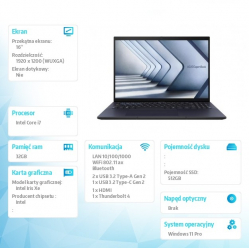 Laptop Asus ExpertBook B3 B3604CVA-Q90239X 16 WUXGA i7-1355U 32GB 512GB W11P 3YRS