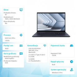 Asus ExpertBook B5 B5604CMA-QW0665X 16 WUXGA Ultra 5 125H 16GB 512GB W11P 3YRS