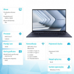 Laptop Asus ExpertBook B9 B9403CVAR-KM0682X 14 WQXGA+ OLED Ultra 7 150U 32GB 1TB W11P 3YRS