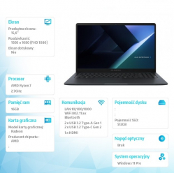 Laptop Asus ExpertBook BM1 BM1503CDA-S70067X 15.6 FHD Ryzen 7 7735U 16GB 512GB W11P 3YRS