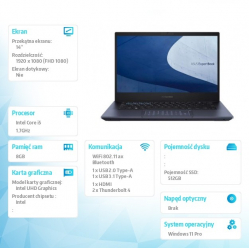 Laptop Asus B5402CBA-EB0603X 14 i5 1240p 8GB 512GB W11P 3Y NBD
