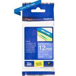 Taśma Brother 12mm biała na niebieskim