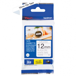 Taśma Brother 12mm czarna na białym (4m)
