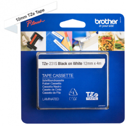 Taśma Brother 12mm czarna na białym (4m)