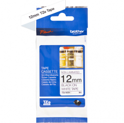 Taśma Brother 12mm czarna na białym ADHESIVE TAPE NON LAMINATED