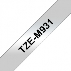 Taśma Brother 12mm czarna na srebrnym (MAT) TAPE/METALIC