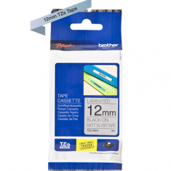 Taśma Brother 12mm czarna na srebrnym (MAT) TAPE/METALIC