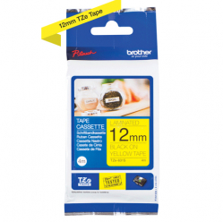 Taśma Brother 12mm czarna na żółtym (4m)