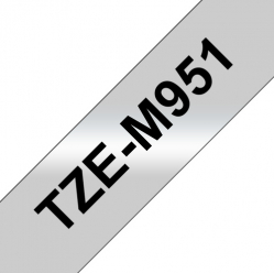 Taśma Brother 24mm czarna na srebrnym (MAT) TAPE/METALIC