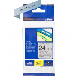 Taśma Brother 24mm czarna na srebrnym (MAT) TAPE/METALIC