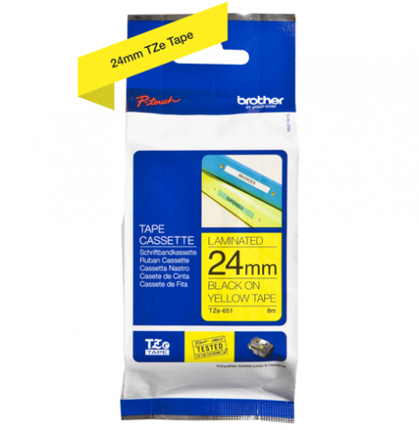 Taśma Brother 24mm czarna na żółtym