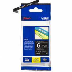 Taśma Brother 6mm biała na czarnym