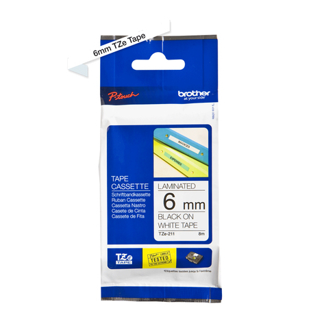 Taśma Brother 6mm Czarna na białym