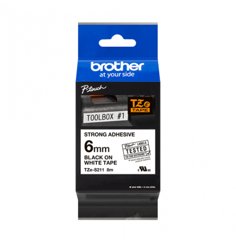 Taśma Brother 6mm czarna na białym ADHESIVE TAPE