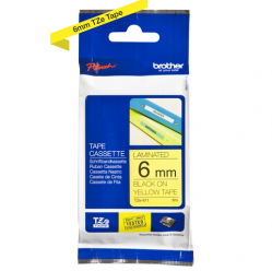 Taśma Brother 6mm czarna na zółtym