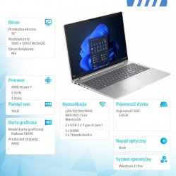 Laptop HP EliteBook 6 G1a 16 WUXGA Ryzen 7-250 16GB 512GB W11P 3y