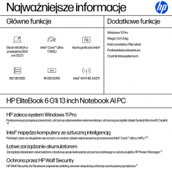 Laptop HP EliteBook 6 G1i 13 13.3 WUXGA Ultra 7-265U 16GB 512GB W11P Pike Silver 3Y