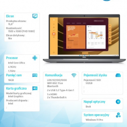 Laptop DELL Latitude 5550 15.6 FHD Ultra 7-165U 16GB 512GB SSD FPR BK W11P 3YPS