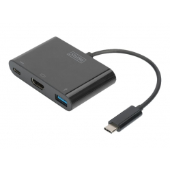 DIGITUS DA-70855 Multi Adapter HDMI 4K 30Hz UHD 1xUSB Typ C PD 1xUSB A USB 3.1 Typ C czarny
