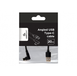 Kabel GEMBIRD CC-USB2-AMCML-0.2M USB-C katowy w oplocie tekstylnym 0.2m czarny