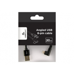 Kabel GEMBIRD CC-USB2-AMLML-0.2M USB - do 8 pin katowy w oplocie tekstylnym 0.2m czarny