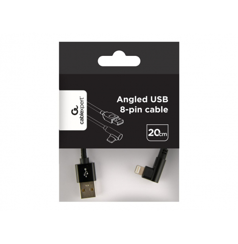 Kabel GEMBIRD CC-USB2-AMLML-0.2M USB - do 8 pin katowy w oplocie tekstylnym 0.2m czarny