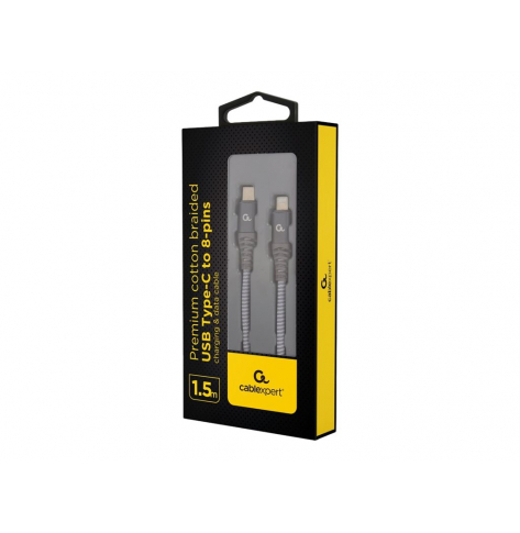 Kabel GEMBIRD CC-USB2B-CM8PM-1.5M USB-C do 8-pinowego kabla do ladowania i transmisji danych premium oplot bawelniany 1.5m