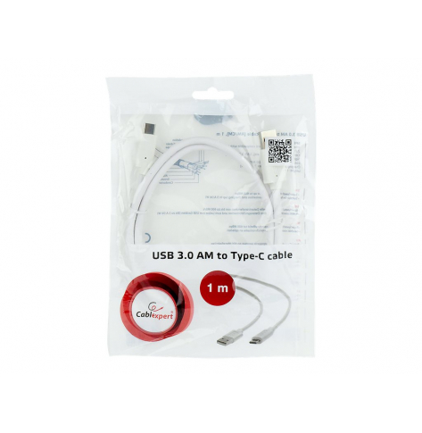 Kabel GEMBIRD CCP-USB3-AMCM-1M-W USB-C 3.0, 1m, bialy