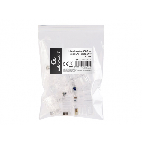 GEMBIRD LC-8P8C-001/10 wtyk sieciowy RJ45 (10 sztuk) kat. 5e, 8P8C, 30U, do drut