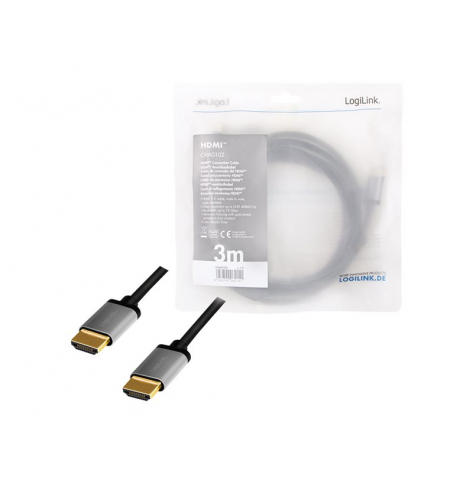 Kabel LOGILINK CHA0102 HDMI A/M do A/M 4K/60 Hz alu czarny/szary 3m