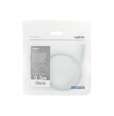 Kabel LOGILINK CUA0105 USB 3.2 Gen2 Type-C C/M na USB-C/F 4K aluminium czarny/szary 0.5m