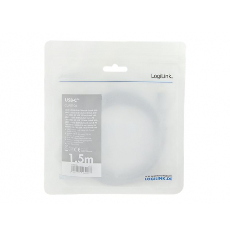 Kabel LOGILINK CUA0106 USB 2.0 Type-C C/M na USB-C/M E-mark PD aluminium czarny/szary 1.5m