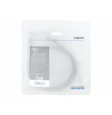 Kabel LOGILINK CUA0107 USB 3.2 Gen2 Type-C C/M na USB-C/M E-mark PD 4K aluminium czarny/szary 1m