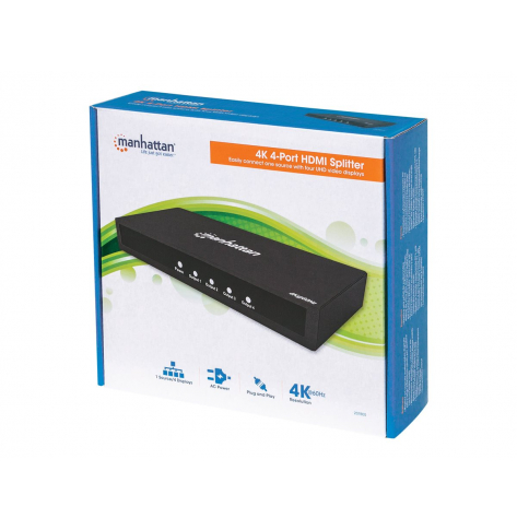 MANHATTAN 207805 Rozdzielacz AV splitter HDMI 2.0 1x4 4Kx2K UHD HDR AC